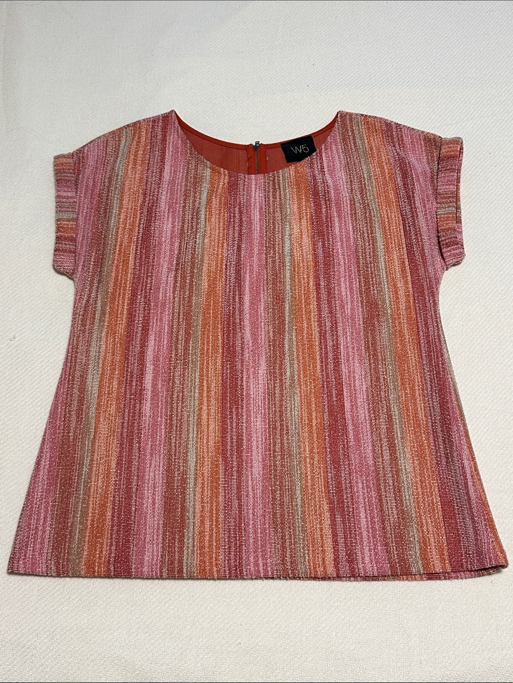 W5 Striped Short Sleeve Knit Top in Pink and Orange